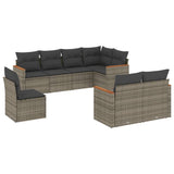 8 Piece Garden Sofa Set with Cushions Grey Poly Rattan - Front View