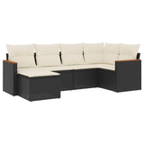 6 Piece Garden Sofa Set with Cushions Black Poly Rattan - Front View