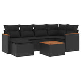 7 Piece Garden Sofa Set with Cushions Black Poly Rattan - Front View