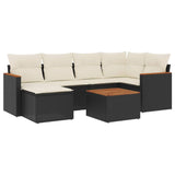 7 Piece Garden Sofa Set with Cushions Black Poly Rattan - Front View