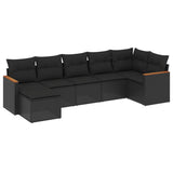 7 Piece Garden Sofa Set with Cushions Black Poly Rattan - Front View