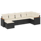 7 Piece Garden Sofa Set with Cushions Black Poly Rattan - Front View