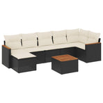 8 Piece Garden Sofa Set with Cushions Black Poly Rattan
