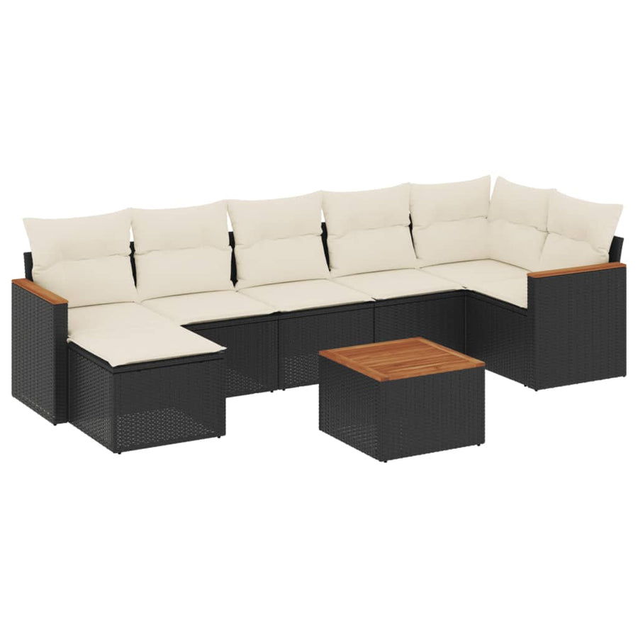 8 Piece Garden Sofa Set with Cushions Black Poly Rattan