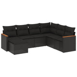 7 Piece Garden Sofa Set with Cushions Black Poly Rattan - Front View