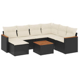 8 Piece Garden Sofa Set with Cushions Black Poly Rattan - Front View