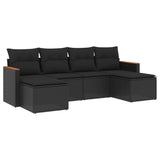 6 Piece Garden Sofa Set with Cushions Black Poly Rattan - Front View