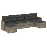 7 Piece Garden Sofa Set with Cushions Grey Poly Rattan - Front View