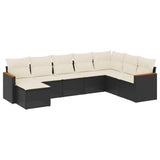 8 Piece Garden Sofa Set with Cushions Black Poly Rattan - Front View