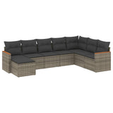 8 Piece Garden Sofa Set with Cushions Grey Poly Rattan - Front View