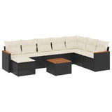 9 Piece Garden Sofa Set with Cushions Black Poly Rattan - Front View