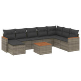 9 Piece Garden Sofa Set with Cushions Grey Poly Rattan - Front View