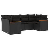 6 Piece Garden Sofa Set with Cushions Black Poly Rattan - Front View