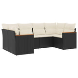 6 Piece Garden Sofa Set with Cushions Black Poly Rattan - Front View