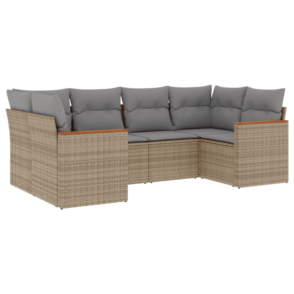 6 Piece Garden Sofa Set with Cushions Beige Poly Rattan