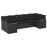 7 Piece Garden Sofa Set with Cushions Black Poly Rattan - Front View