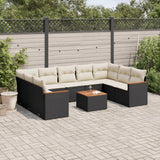 10 Piece Garden Sofa Set with Cushions Black Poly Rattan