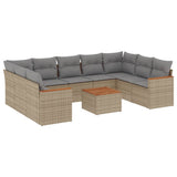 10 Piece Garden Sofa Set with Cushions Beige Poly Rattan