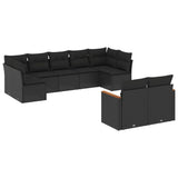 9 Piece Garden Sofa Set with Cushions Black Poly Rattan - Front View