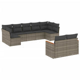 9 Piece Garden Sofa Set with Cushions Grey Poly Rattan - Front View