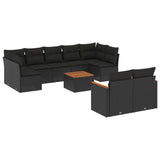 10 Piece Garden Sofa Set with Cushions Black Poly Rattan - Front View