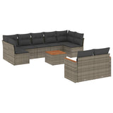 10 Piece Garden Sofa Set with Cushions Grey Poly Rattan - Front View