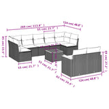 10 Piece Garden Sofa Set with Cushions Grey Poly Rattan - Side View
