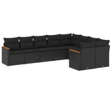 9 Piece Garden Sofa Set with Cushions Black Poly Rattan - Front View
