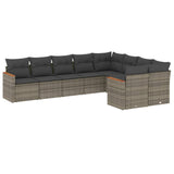 9 Piece Garden Sofa Set with Cushions Grey Poly Rattan - Front View