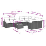 10 Piece Garden Sofa Set with Cushions Black Poly Rattan - Side View