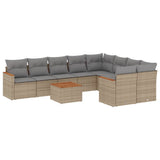 10 Piece Garden Sofa Set with Cushions Beige Poly Rattan