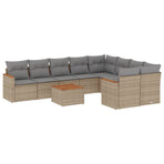 10 Piece Garden Sofa Set with Cushions Beige Poly Rattan