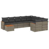 10 Piece Garden Sofa Set with Cushions Grey Poly Rattan - Front View