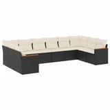 10 Piece Garden Sofa Set with Cushions Black Poly Rattan - Front View