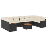 11 Piece Garden Sofa Set with Cushions Black Poly Rattan - Front View