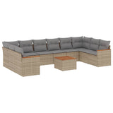 11 Piece Garden Sofa Set with Cushions Beige Poly Rattan - Front View