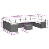 11 Piece Garden Sofa Set with Cushions Grey Poly Rattan - Side View