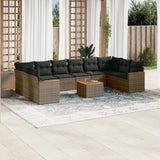 11 Piece Garden Sofa Set with Cushions Grey Poly Rattan