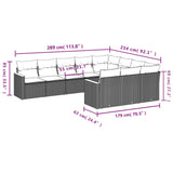 10 Piece Garden Sofa Set with Cushions Black Poly Rattan - Side View