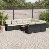 11 Piece Garden Sofa Set with Cushions Black Poly Rattan