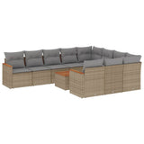 11 Piece Garden Sofa Set with Cushions Beige Poly Rattan
