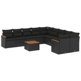 11 Piece Garden Sofa Set with Cushions Black Poly Rattan - Front View