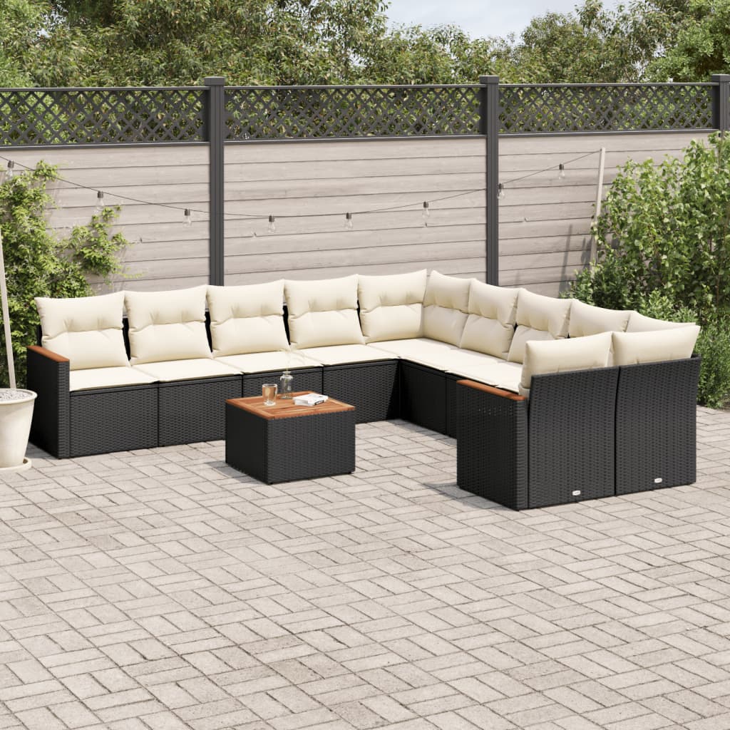 11 Piece Garden Sofa Set with Cushions Black Poly Rattan