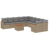 11 Piece Garden Sofa Set with Cushions Beige Poly Rattan - Front View