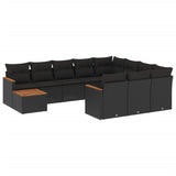11 Piece Garden Sofa Set with Cushions Black Poly Rattan - Front View