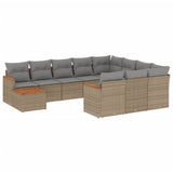 11 Piece Garden Sofa Set with Cushions Beige Poly Rattan - Front View
