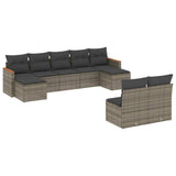 9 Piece Garden Sofa Set with Cushions Grey Poly Rattan - Front View