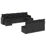 10 Piece Garden Sofa Set with Cushions Black Poly Rattan - Front View