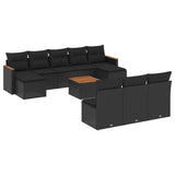 11 Piece Garden Sofa Set with Cushions Black Poly Rattan - Front View