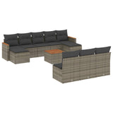 11 Piece Garden Sofa Set with Cushions Grey Poly Rattan - Front View